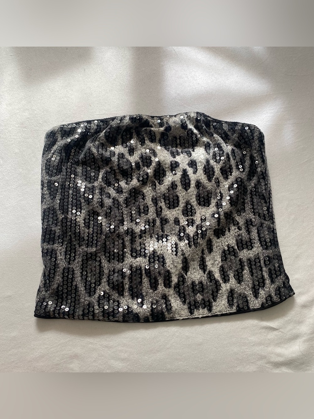 Black & Silver Sequin Leopard Print Tube Top